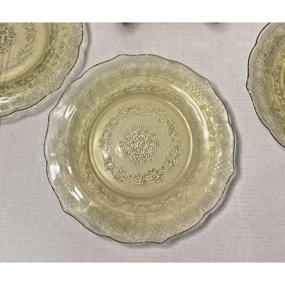 Federal Glass Vintage 1930s Normandie (4) Amber Depression Glass Plates 7.75